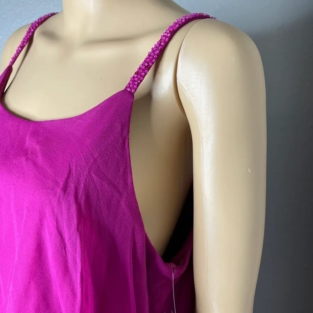 NWT Fuchsia Silk Cocktail Dress Beaded Size 6 Homecoming Dress Semiformal Mini - Picture 5 of 8